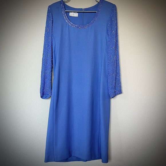 Mother Of The Bride Dress Size Medium Blue Iris Knee Length W Beading Jack Bryan - Picture 1 of 15